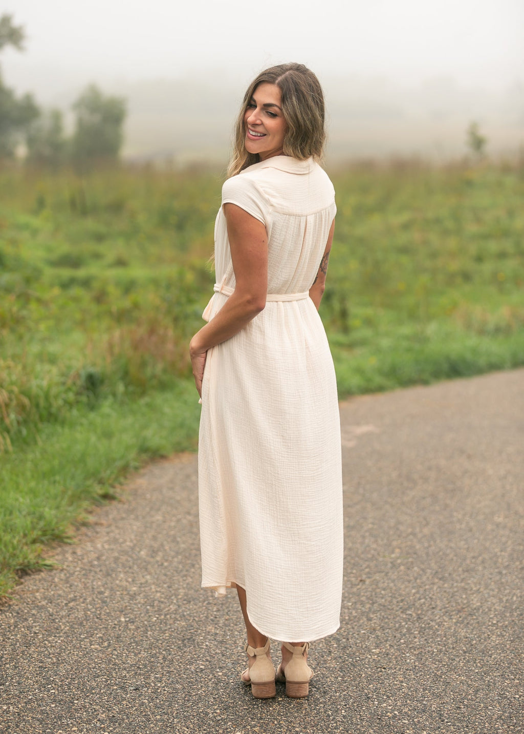 Willow Blush Pink Cotton Gauze Midi Dress | Tracy's Unique Place