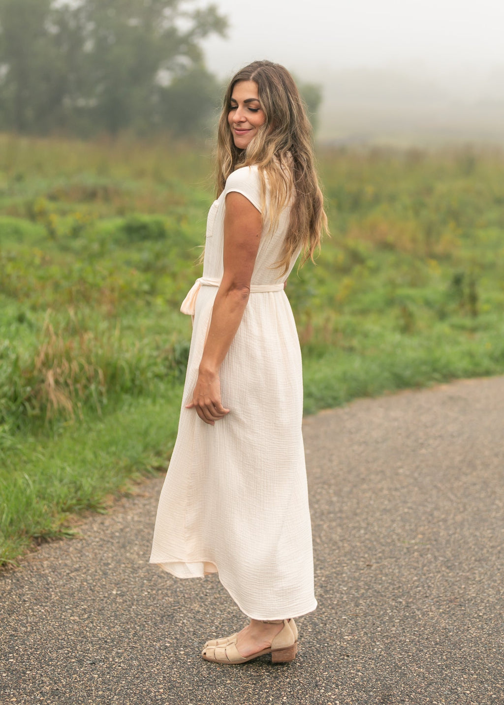 Willow Blush Pink Cotton Gauze Midi Dress | Tracy's Unique Place
