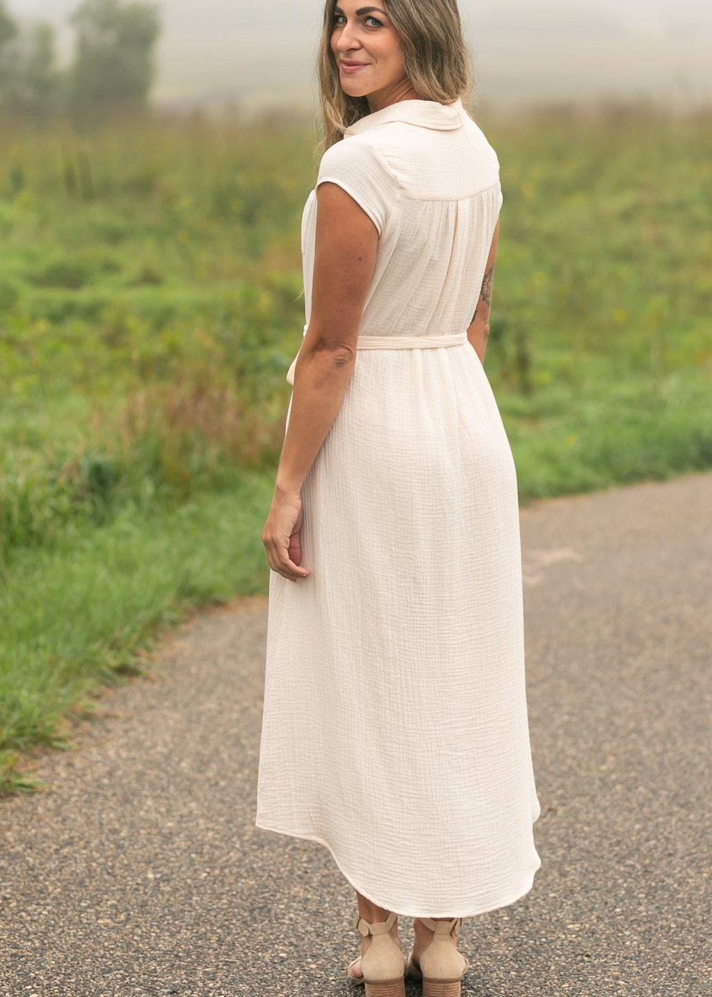 Willow Blush Pink Cotton Gauze Midi Dress | Tracy's Unique Place