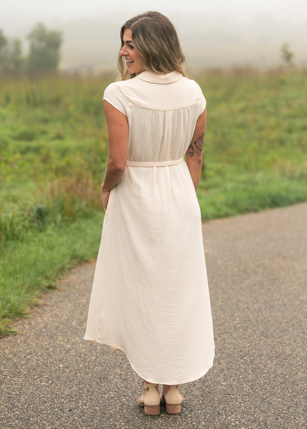 Willow Blush Pink Cotton Gauze Midi Dress | Tracy's Unique Place