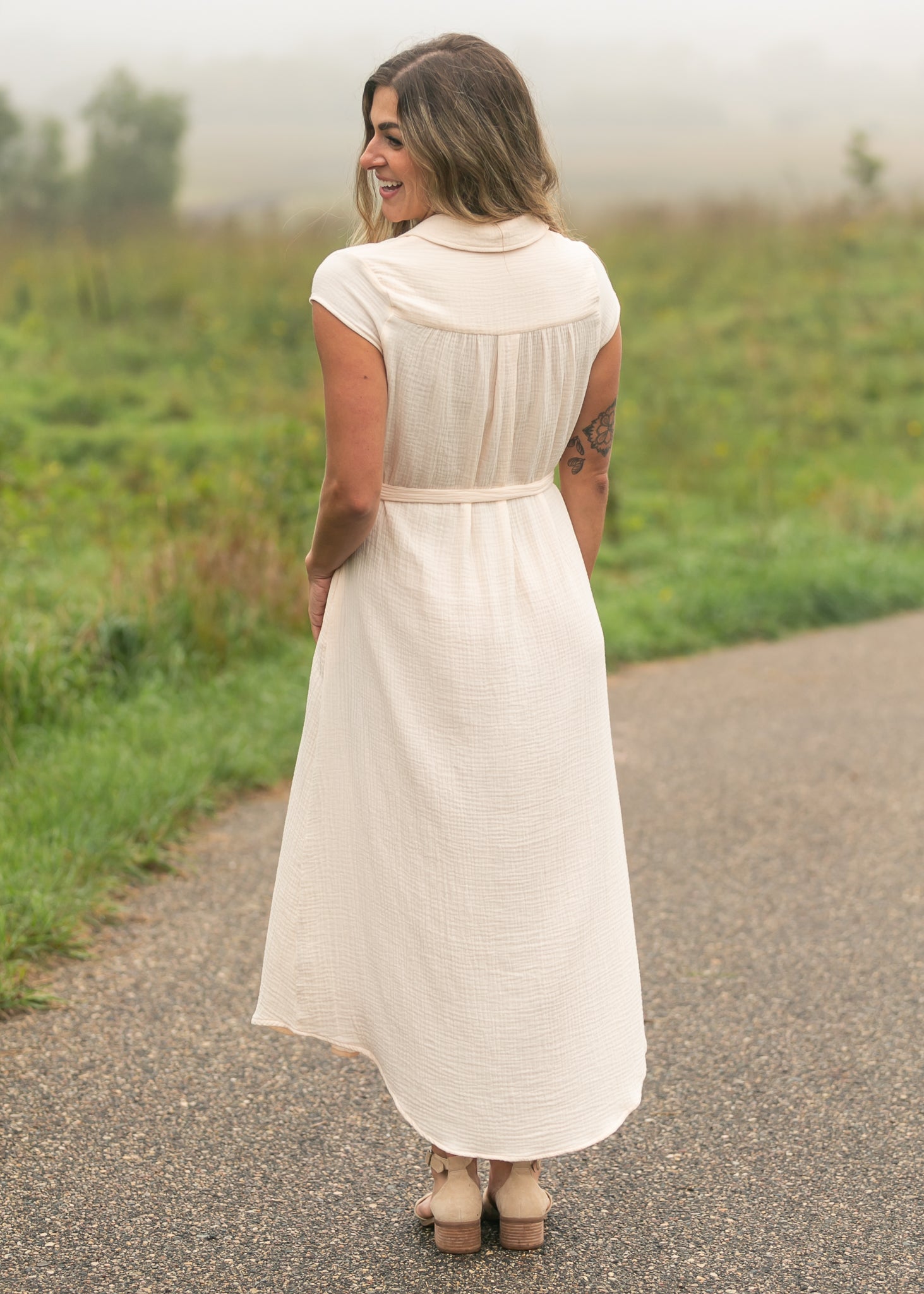 Willow Blush Pink Cotton Gauze Midi Dress | Tracy's Unique Place