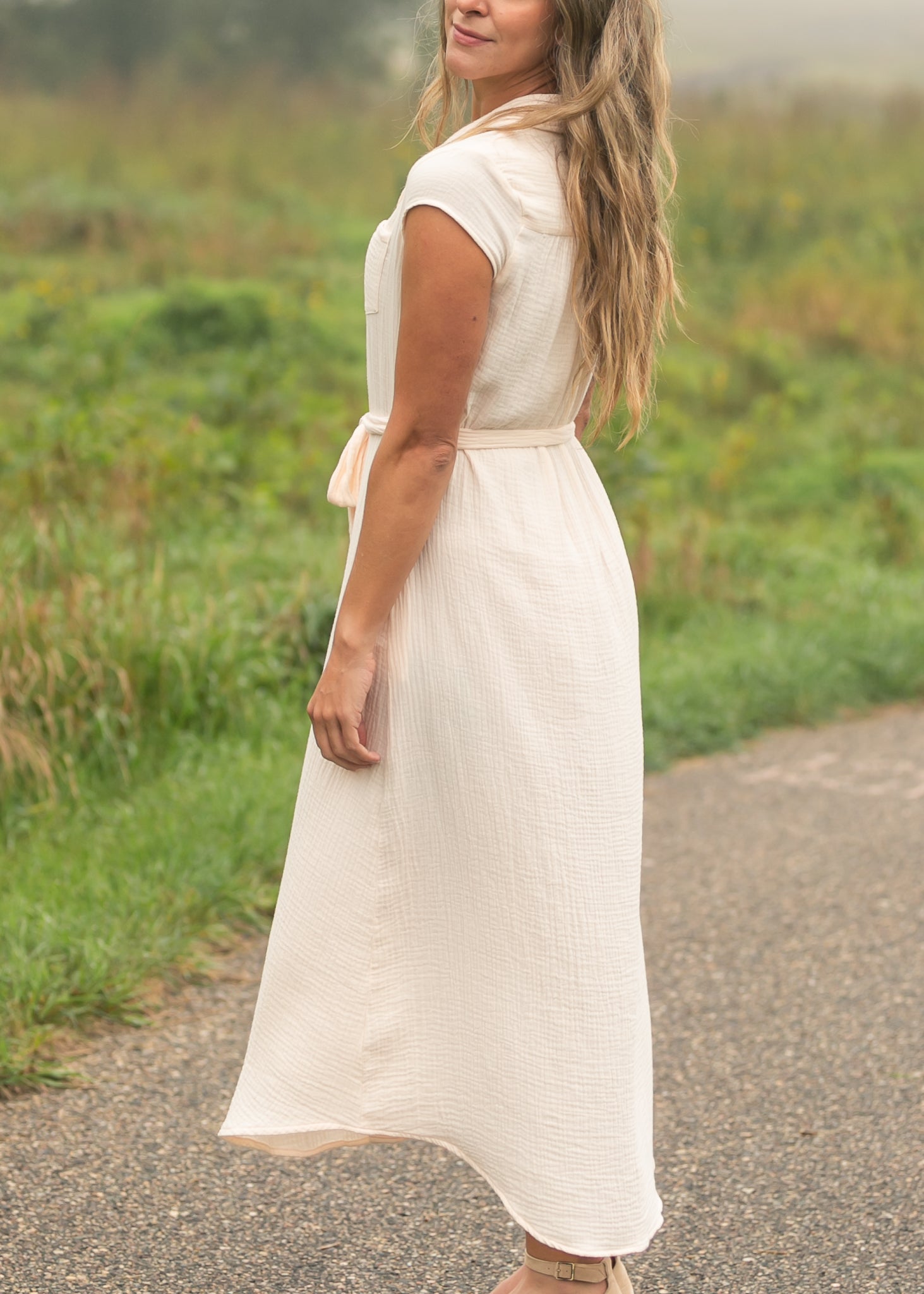 Willow Blush Pink Cotton Gauze Midi Dress | Tracy's Unique Place
